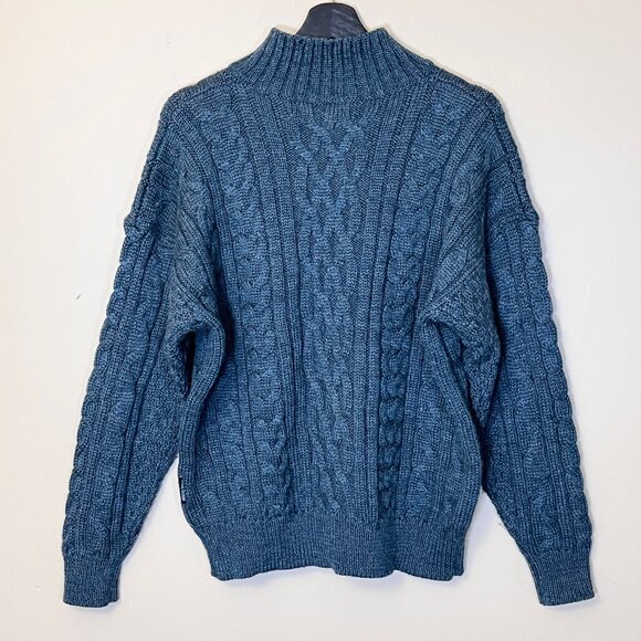 Woolovers 100% British Wool 1/4 Zip Cable Knit Sweater - Men's Size M - Green - Picture 4 of 14